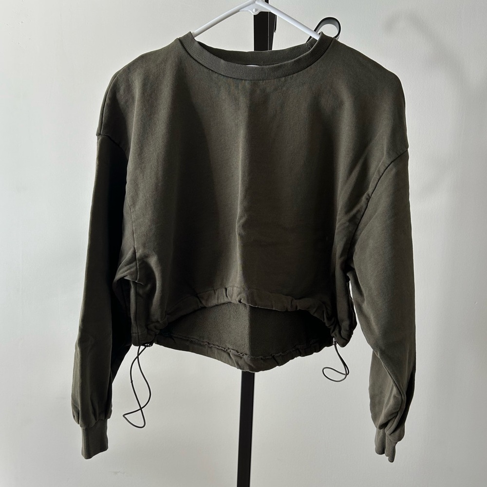 ZARA Trafaluc Long Sleeve Crewneck Top, Size Small, Colour Olive Green.
